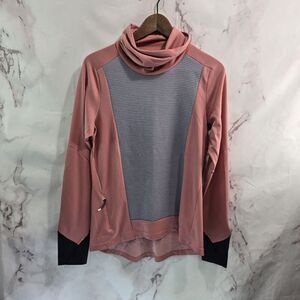 On Running Shirt Women Medium Dustrose Weather Pullover Mock Funnel Thumb Holes